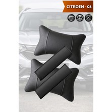 Automod Citroen C4 Uyumlu 2şer Adet Kemer Kılıfı Koltuk Yastık Lüks Deri Set