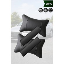 Automod Civic Uyumlu Lüks Deri Set 2şer Adet Kemer Kılıfı Koltuk Yastık
