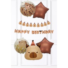 Pek Shop Kapibara Tema Doğum Günü Balon Seti Capybara Banner ve 5li Balonlu Set