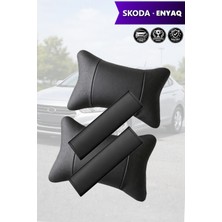 Automod Skoda Enyaq Uyumlu Koltuk Yastık Lüks Deri Set 2şer Adet Kemer Kılıfı