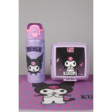x Dekomus Lisanslı Kuromi Dark Delight Collection 600 ml Çelik Matara,beslenme Kabı,beslenme Örtüsü Seti