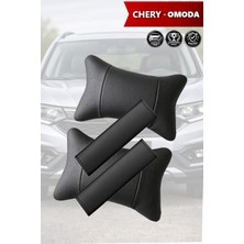 Automod Chery Omoda Uyumlu Koltuk Yastık 2şer Adet Lüks Deri Set Kemer Kılıfı
