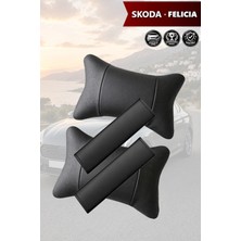 Automod Skoda Felicia Uyumlu Lüks Deri 2şer Adet Kemer Kılıfı Set Koltuk Yastık