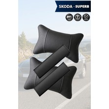 Automod Skoda Superb Uyumlu 2şer Adet Koltuk Yastık Set Kemer Kılıfı Lüks Deri