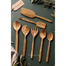 Zeytin Ağacı Ahşap Tahta Kaşık Çatal Kevgir Spatula Seti (Zeytin Ağacı) Ağaç Kaşık 7 Li