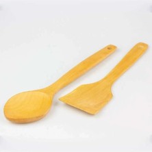 Albergio Tahta Kaşık Spatula Ahşap 2 Li Set 27CM Pilav Kaşığı Kahverengi