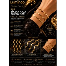 Luminoo Golden Line 3'lü Zigzag Işıltı Ajda Bilezik Seti