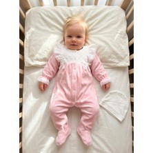 Bebila Baby Kız Bebek Mevlütlük Kadife Kışlık Tulum Dantelli Şapkalı Set Hastane Çıkışı Yenidoğan Resim Çekimi TK2021