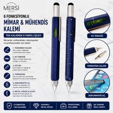 Mersi Shop 6 Fonksiyonlu Mimar Mühendis Kalemi Su Terazili Cetvelli Tornavidalı Dokunmatik Metal Tükenmez Kalem