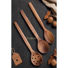 Doğal Ceviz Ağacı Ahşap Tahta Kaşık Spatula Kevgir Çatal Seti Ağaç Kaşık (3 Lü Set)