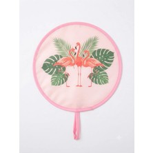 Zerafet Store Flamingo Desenli Pembe Katlanabilir Kore Yelpazesi