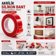 BURADABULDUN Şeffaf Çift Taraflı Akrilik Silikon Bant 1,5 Metre 18 mm Ekstra Güçlü 1 Adet