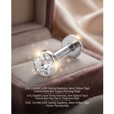 Begonia Accessories 316L Cerrahi Çelik Gümüş Kaplama Kararmaz Alerji Yapmaz Zirkon Taş Figür Unisex Tragus Helix Küpe PIERCING-238-8