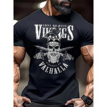 Tarz Yeri Erkek Ön ve Arka Baskılı T-Shirt Kısa Kol Bisiklet Yaka Regular Fit Tişört - Siyah