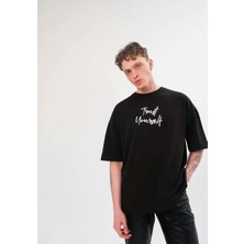 Tarz Yeri Erkek Kısa Kol Yazlık Tişört Bisiklet Yaka Baskılı Oversize T-Shirt -  Siyah