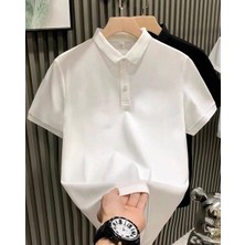 Tarz Yeri Erkek Polo Yaka Tişört Düğmeli Pike Düz T-Shirt - Beyaz