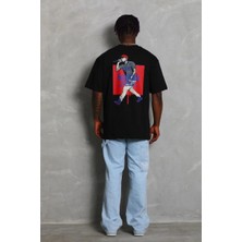 Tarz Yeri Erkek Baskılı Tişört Kısa Kol Bisiklet Yaka Oversize T-Shirt - - Siyah
