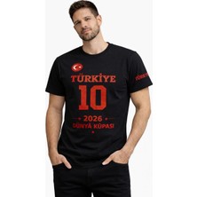 Tarz Yeri Erkek Türkiye Baskılı Tişört 2026 Dünya Kupası Taraftar Forma T-Shirt - Siyah