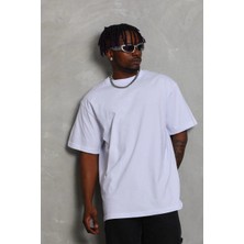 Tarz Yeri Erkek Düz Yazlık Kısa Kol Tişört Bisiklet Yaka Oversize T-Shirt - Beyaz
