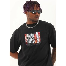Tarz Yeri Erkek Baskılı T-Shirt Kısa Kol Bisiklet Yaka Regular Fit Rahat Kalıp Günlük Tişört - Siyah