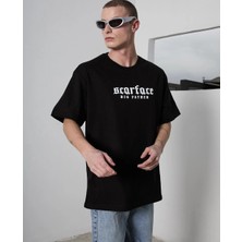 Tarz Yeri Erkek Kısa Kol Yazlık Tişört Bisiklet Yaka Baskılı Oversize T-Shirt - Siyah