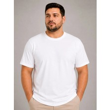 Tarz Yeri Erkek Battal Big Size Basic Tişört Bisiklet Yaka Rahat Kalıp T-Shirt - Beyaz