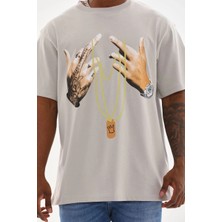 Tarz Yeri Erkek Baskılı T-Shirt Kısa Kol Bisiklet Yaka Rahat Kalıp Tişört - Gri