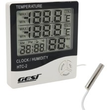 Uravas Store Gesi Htc-2 Dijital Ekranlı Isı ve Nem Ölçer Saat Alarm Dış Mekan Problu Termometre