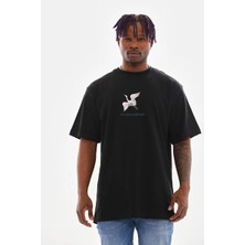Tarz Yeri Erkek Baskılı T-Shirt Yazlık Kısa Kol Bisiklet Yaka Tişört - Siyah
