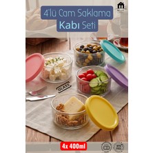 Muf Home 4 Adet 400 ml Cam Saklama Kabı ve Kahvaltılık Seti Renkli Kapaklı Hava Almaz