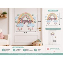 Pongee Gökkuşağı Bulut Temalı Isme Özel Ahşap Çocuk Odası Kapı Süsü - Lazer Kesim 3D Katmanlı Bebek Oda Levhası & Doğum Hediyesi Bebek ve Çocuk Oda Levhası 43X21 cm