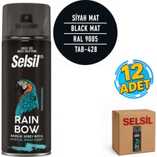 Selsil Arge Toptan Rainbow Akrilik Sprey Boya 400 ml Siyah Mat Ral 9005 12 Adet
