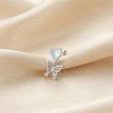 Elıse - Zirkon Taşlı Tragus Helix Lobe Conch Rook Cerrahi Çelik Piercing Arkası Toplu