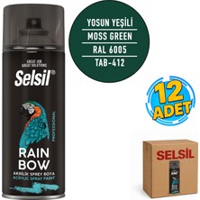 Selsil Arge Toptan Rainbow Akrilik Sprey Boya 400 ml Yosun Yeşili Ral 6005 12 Adet