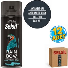 Selsil Arge Toptan Rainbow Akrilik Sprey Boya 400 ml Antrasit Gri Ral 7016 12 Adet