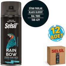 Selsil Arge Toptan Rainbow Akrilik Sprey Boya 400 ml Parlak Siyah Ral 9005-P 12 Adet