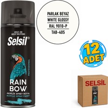 Selsil Arge Toptan Rainbow Akrilik Sprey Boya 400 ml Parlak Beyaz Ral 9010-P 12 Adet