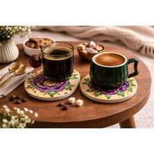 Muguetarts %100 El Yapımı Seramik Çiçek Desenli Bardak Altlığı 10CM