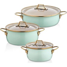 EMY2402 Vintage Emaye Güveç 6 Parça Tencere Seti, 16-20-22 Cm, Granit Iç Kaplama, Indüksiyon