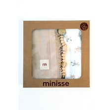 Minisse "%100 Cotton Pamuk Erkek Bebek Müslin Set-3 Parça Battaniye+Örtü+Emzik Tutacağı-Doğal Tonlar