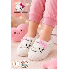 Albishoes Kız Çocuk Panduf Ev Patiği Pamuk Astarlı Karakter Figürlü Ev Kreş Ayakkabı Kity Desenli