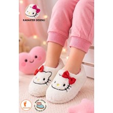 Albishoes Kız Çocuk Panduf Ev Patiği Pamuk Astarlı Karakter Figürlü Ev Kreş Ayakkabı Kity Desenli