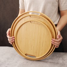 Go İthalat Bambu 3 Boy Yuvarlak Servis Sunum Tepsisi 30x35x38 cm.