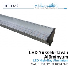 Teletek 75W IP65 Alüminyum 90 cm Yüksek Tavan LED Aydınlatma Armatürü Sıva Üstü, Endüstriyel Ofis Depo