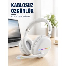 Getittir Kablosuz Bluetooth Mikrofonlu Beyaz Kulaklık  Rgb Işıklı - Lisinya