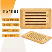 Go İthalat Bambu Izgaralı Hazneli Ekmek Ve Sebze Doğrama Kesme Tahtası 21x36 cm.