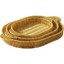 Go İthalat Plastik Rattan Hasır Görünümlü 3'lü Oval Çok Amaçlı Organizer Sepet Servis Sunum Tepsisi