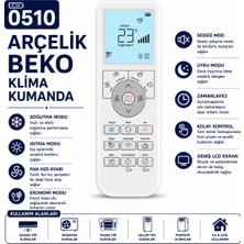 AŞIK STORE 0510 Arçelik Beko Uyumlu Klima Kumandası LCD Ekranlı Soğutma Isıtma Fan Uyku Zamanlayıcı Fonksiyonlu
