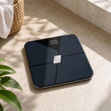 Akıllı Vücut Analizli Bluetooth Dijital Baskül Tartı, 180 kg Kapasiteli Beyaz Cam Banyo Tartıs