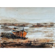 Muguetarts %100 El Emeği Manyas Manzaralı Suluboya Resim 41X31 cm Çerçevesiz